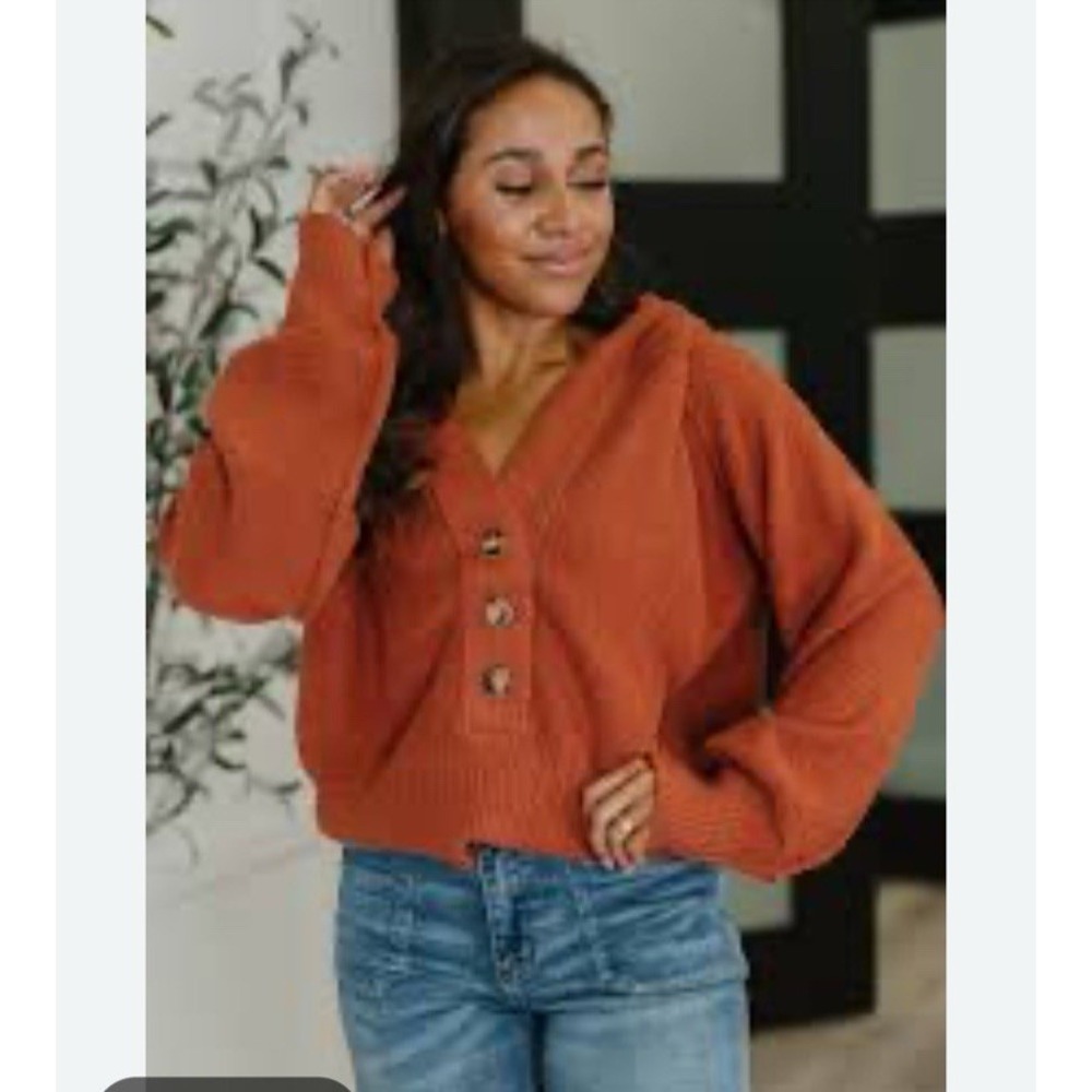 Andree All For Me Rust Oversize Hoodie Medium Fuzzy Knit Balloon Sleeve NWT Fall